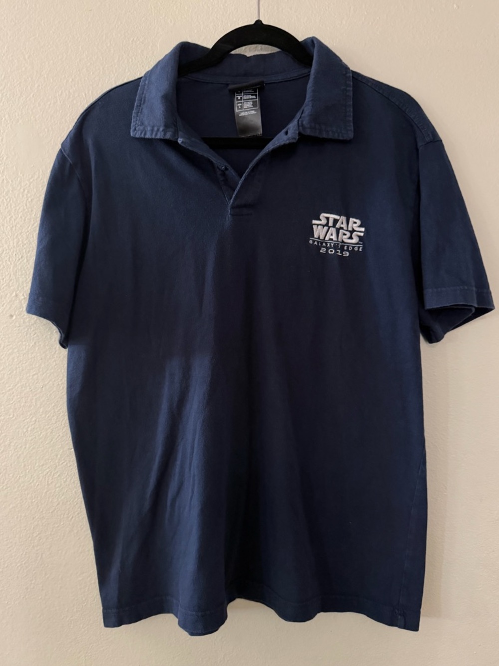 Disney Parks Star Wars Galaxys Edge 2019 Opening Day Polo Shirt Mens L Navy Blue